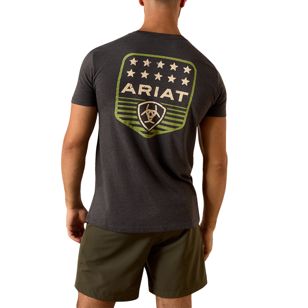 Ariat Apparel Ariat Men's Charcoal Heather Patriotic Badge Stripe T-Shirt