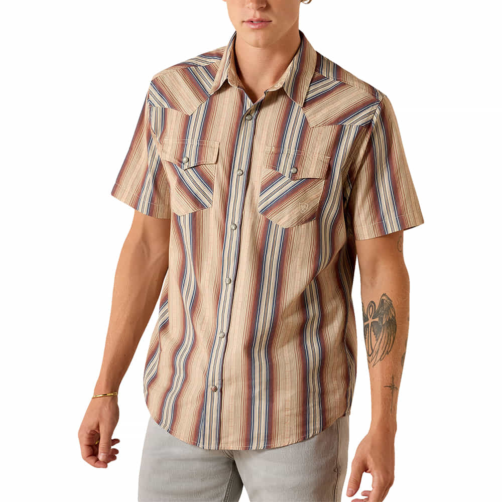Ariat Apparel Ariat Men's Retro Haver Fitted Men's Snap Shirt in Copper Brown Stripe