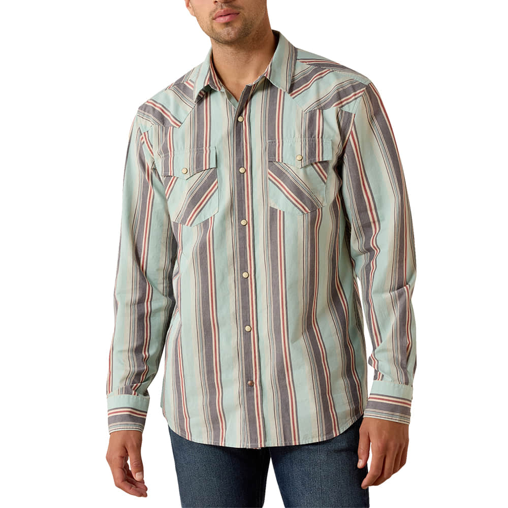 Ariat Apparel Ariat Men's Retro Long Sleeve Snap Hesperus Shirt in Aquifer Plaid
