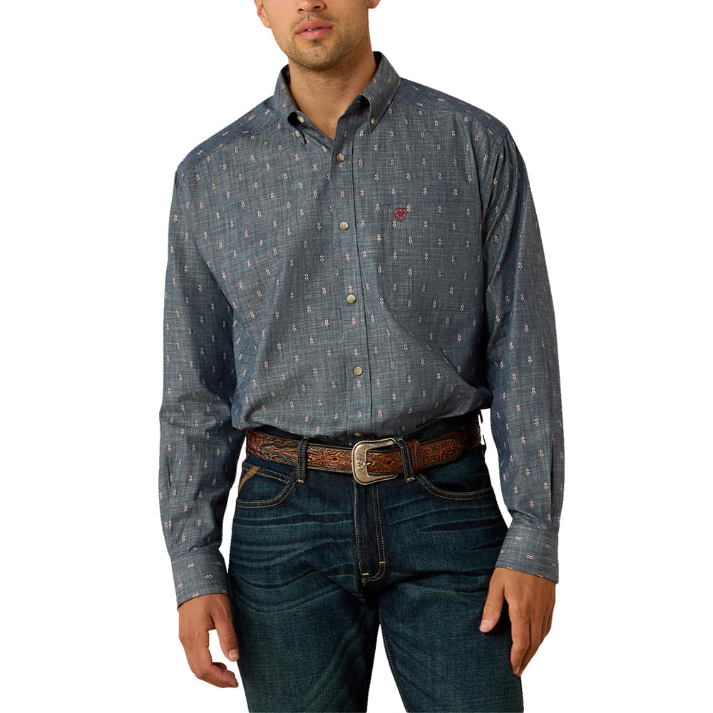 Ariat Apparel Ariat Men's Teague Long Sleeve Shirt in Chambray Blue Medallion Print