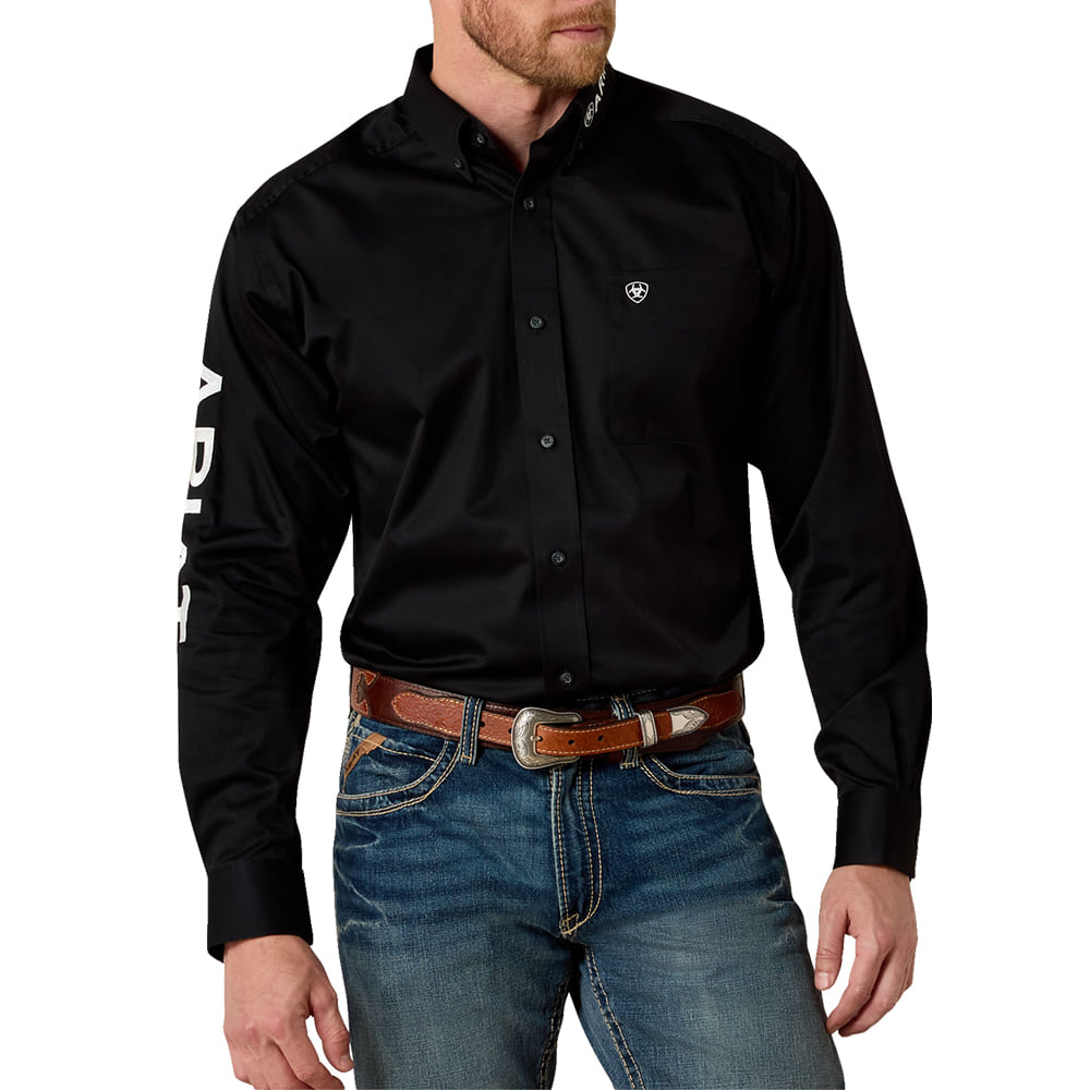 Ariat Apparel Ariat Men's Team Logo Long Sleeve Button-Down Shirt in Black and White