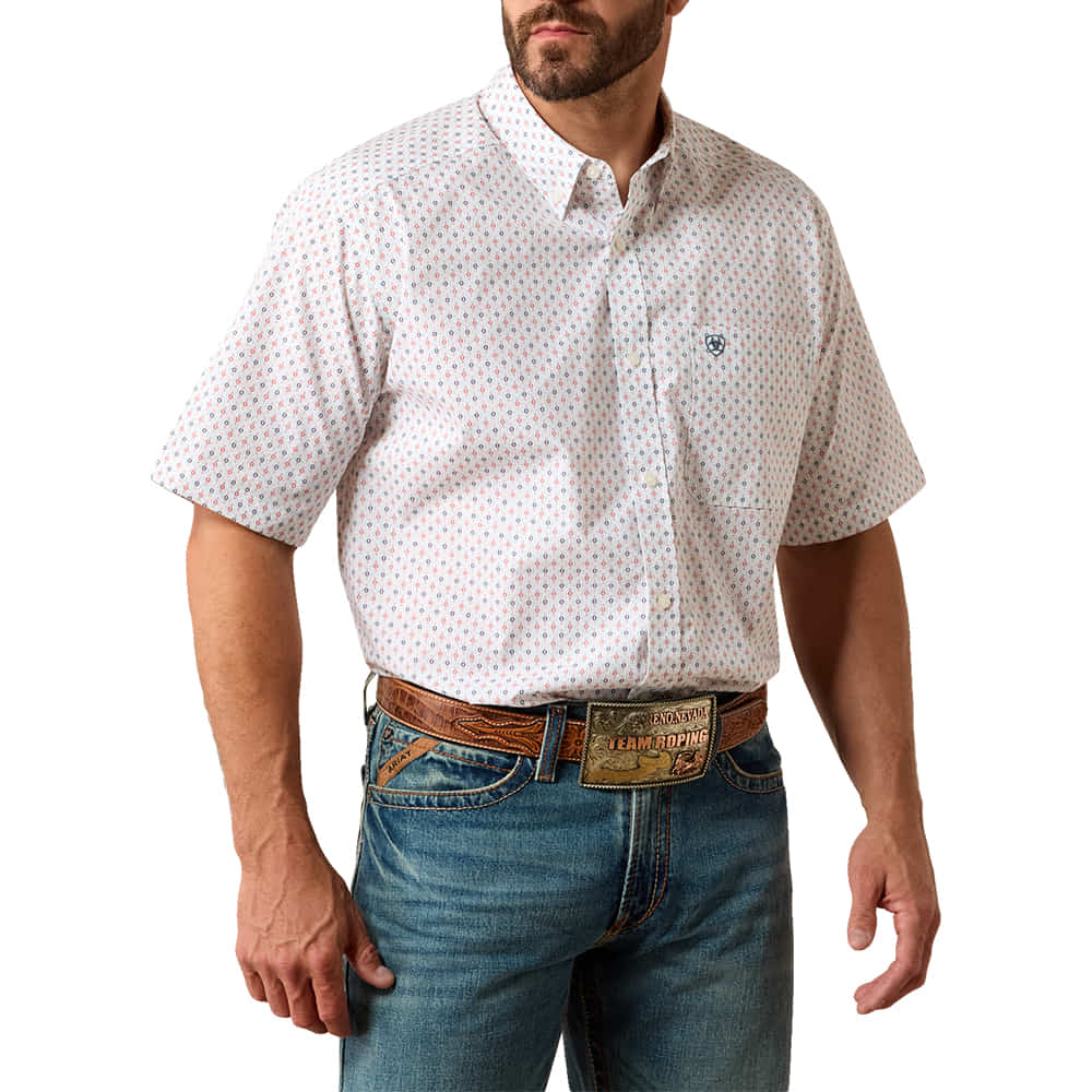 Ariat Apparel Ariat Men's White Noam Geo Print Short Sleeve Shirt