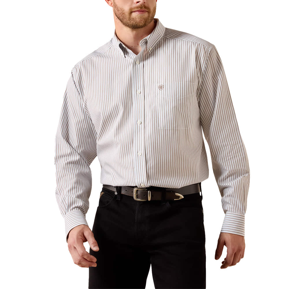 Ariat Apparel Ariat Men's White Stripe Cory Wrinkle Free Classic Long Sleeve Shirt