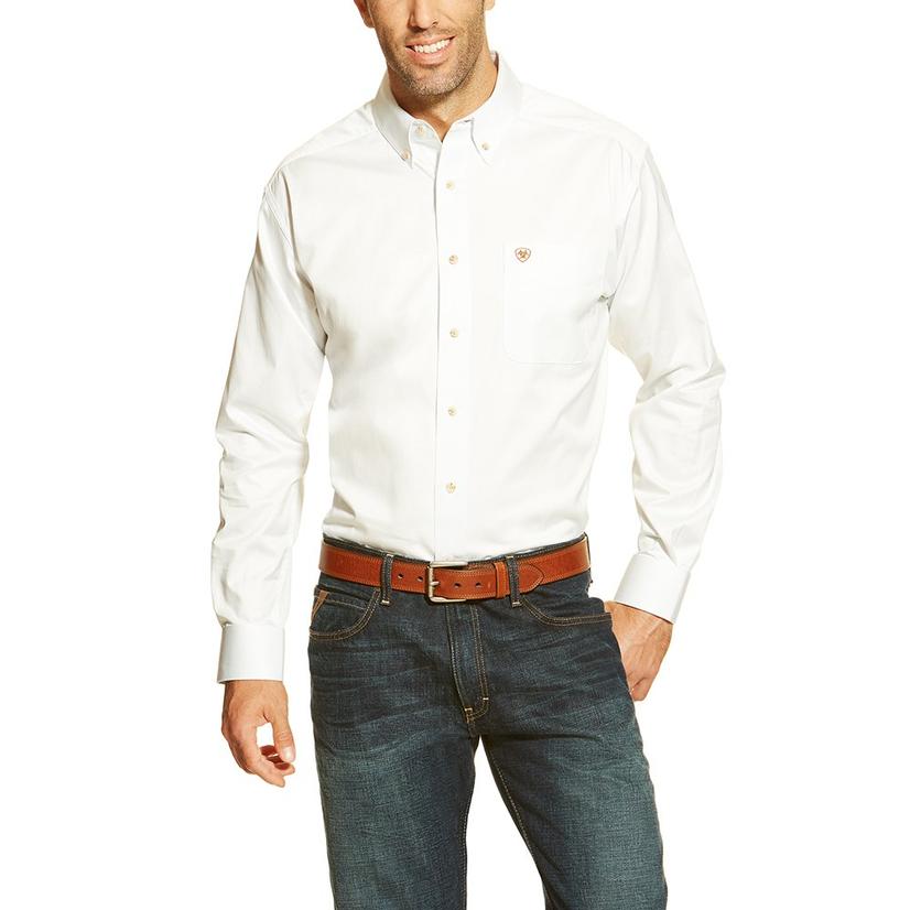 Ariat Apparel Ariat Mens White Long Sleeve Button-Down Shirt