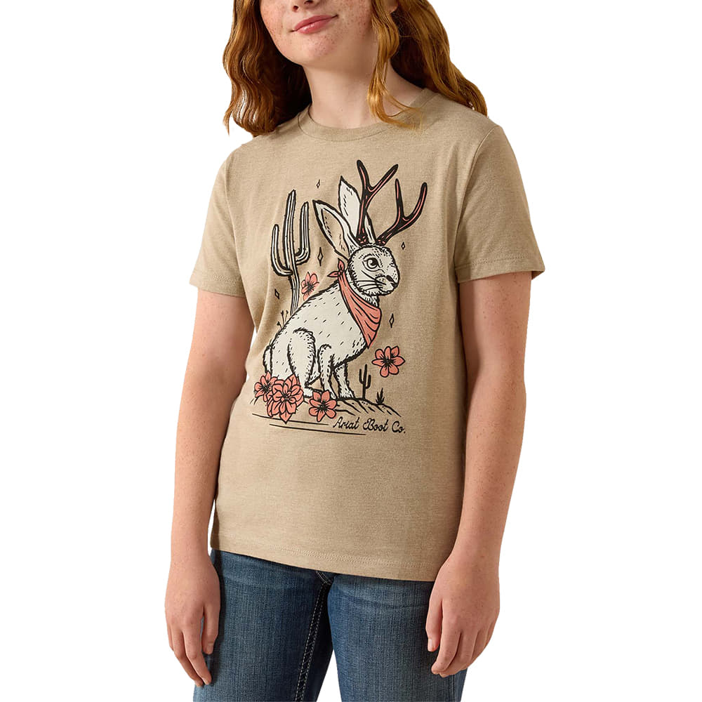 Ariat Apparel Ariat Oatmeal Heather Jackalope Graphic Tee Girls Short Sleeve Shirt