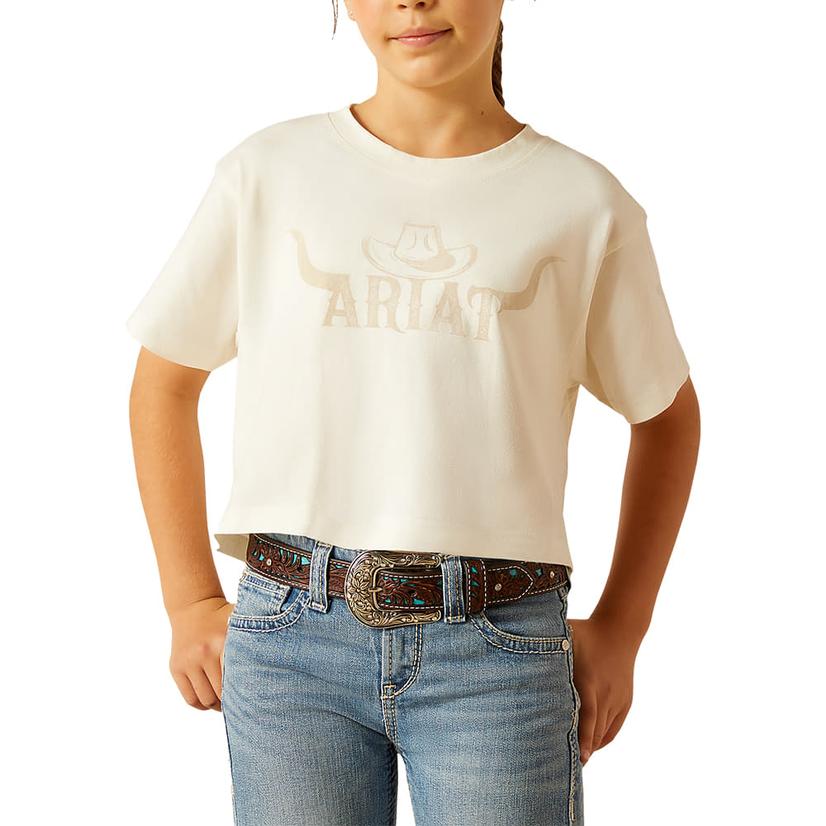 Ariat Apparel Ariat White Cropped Short Sleeve Girl's Tee