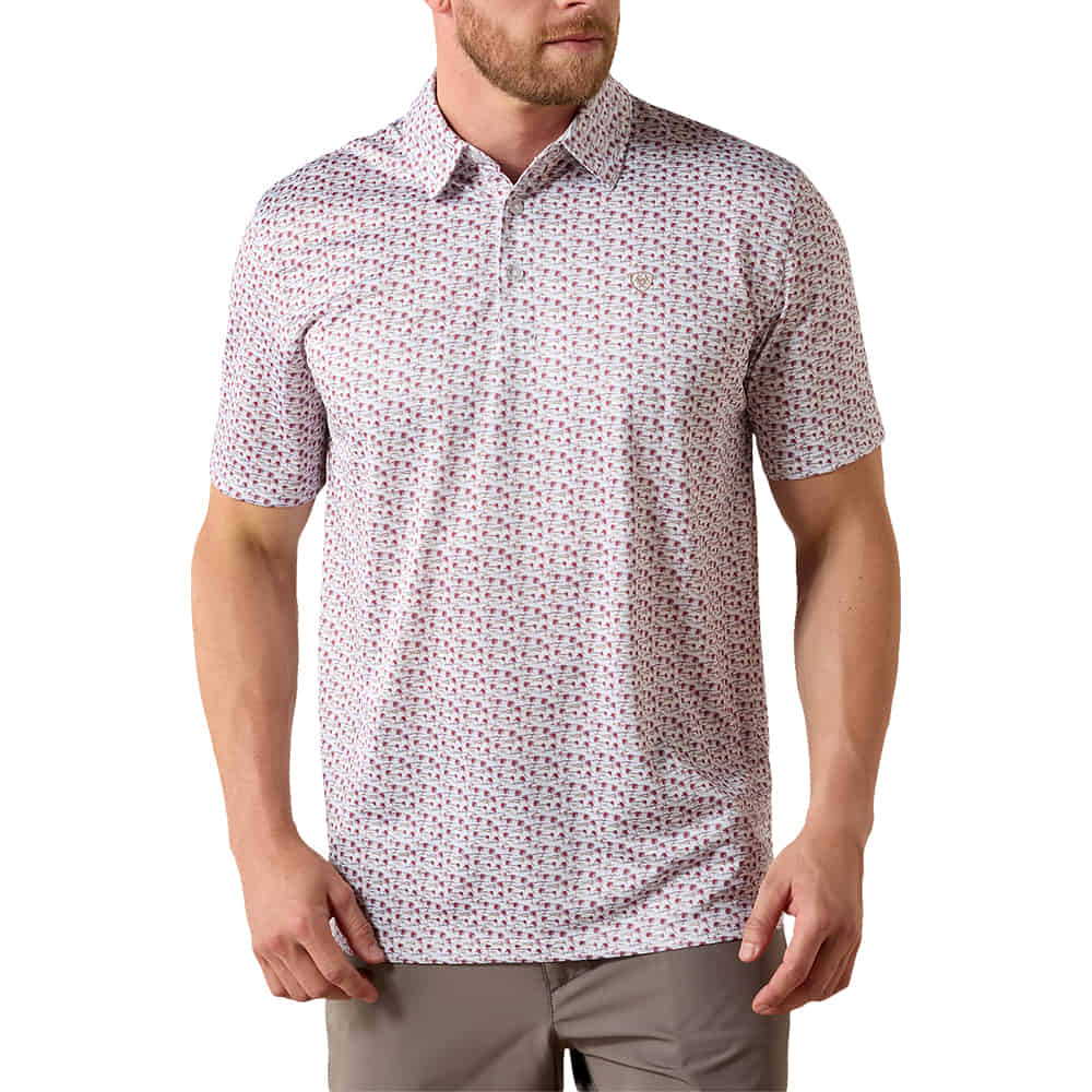 Ariat Apparel Ariat White Island Mini Print Men's Polo