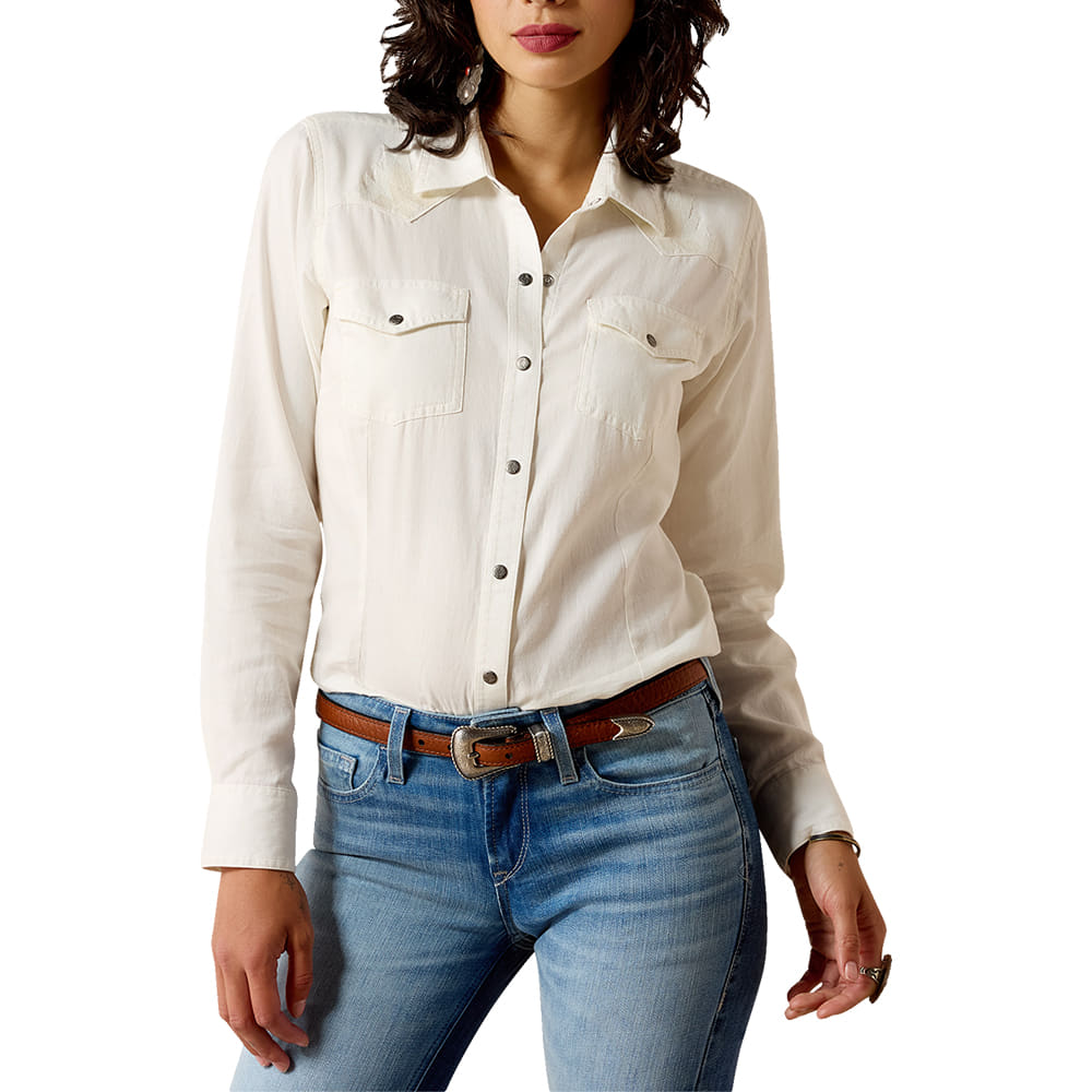 Ariat Apparel Ariat Women's Bianca Western Long Sleeve Snap Shirt in Cloud Dancer