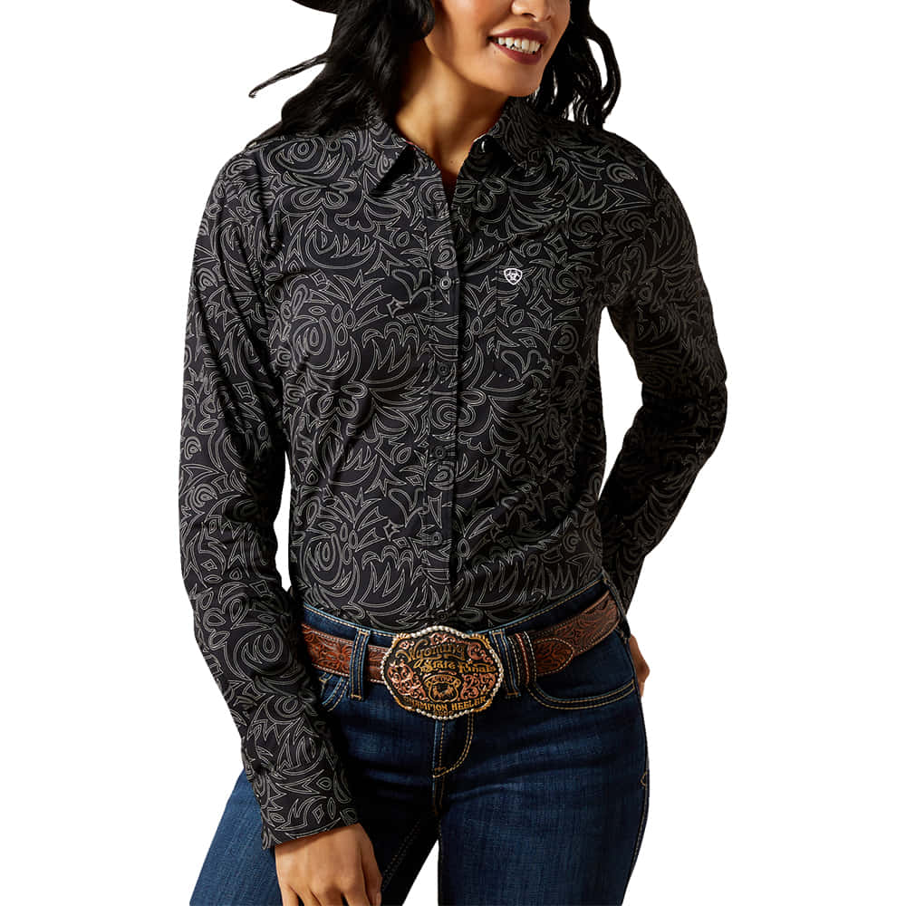 Ariat Apparel Ariat Women's Black Boot Stitch Kirby Long Sleeve Button-Down Stretch Shirt