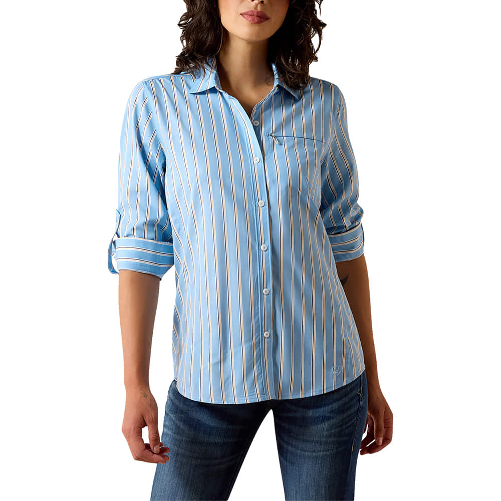 Ariat Apparel Ariat Women's Blissful Blue and Rattan Stripe VentTEK Long Sleeve Shirt