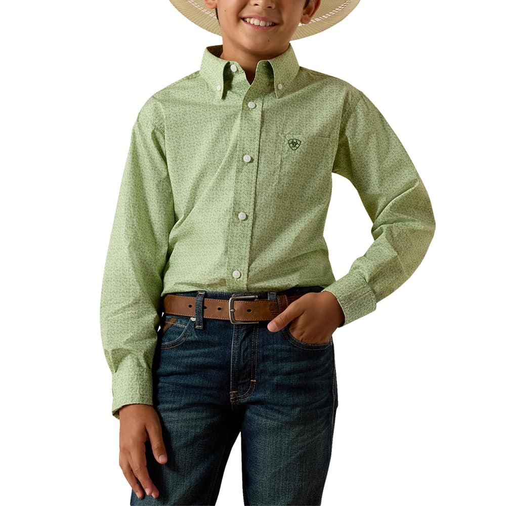 Ariat Apparel BOYS CLASSIC SHORT SLEEVE BUTTON DOWN SMITTY SHIRT IN LODEN FROST ABSTRACT PRINT