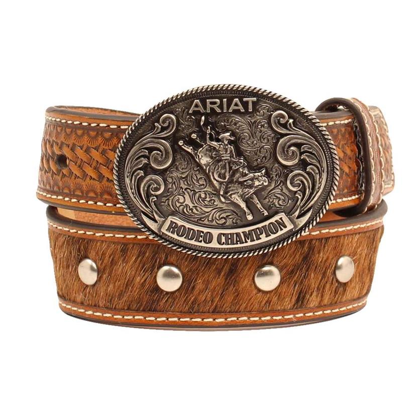 Ariat Apparel Brown Tan Hair on Hide Kids Belt with Silver Stud Accent