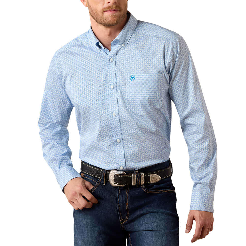 Ariat Apparel MENS CLASSIC LONG SLEEVE EVERYTHING SHIRT IN BLISSFUL BLUE MEDALLION DIAMOND