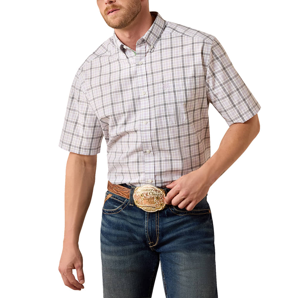 Ariat Apparel MENS CLASSIC SHORT SLEEVE BUTTON PRO SERIES  SASHA SHIRT IN WHITE MULTI PLAID