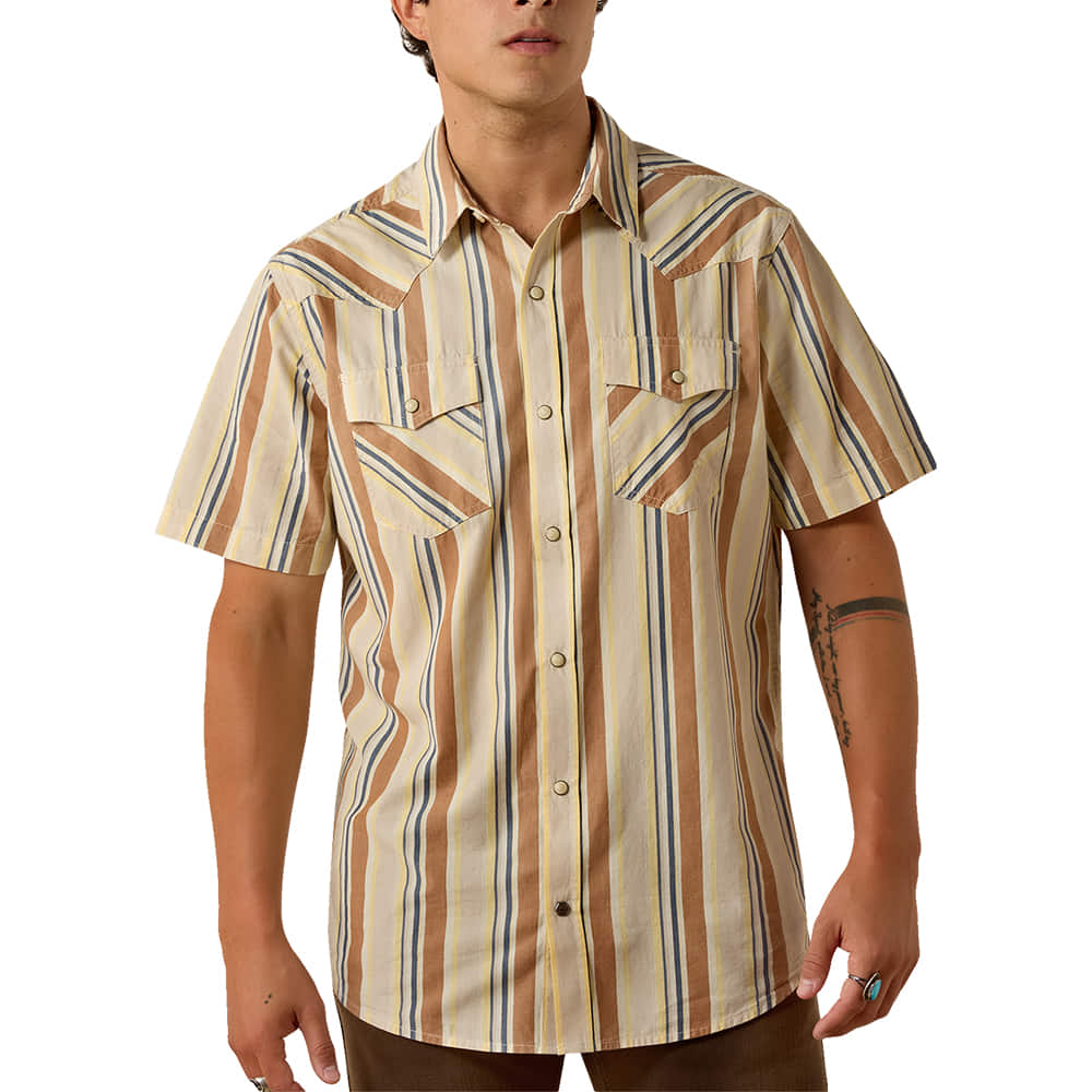 Ariat Apparel MENS HAWTHORNE SNAP SHORT SLEEVE SANDSHELL STRIPE SHIRT