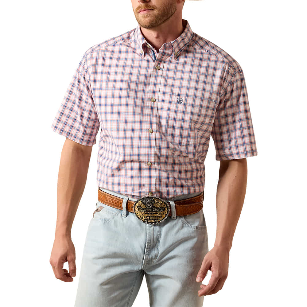 Ariat Apparel MENS SHORT SLEEVE BUTTON DOWN PRO SERIES NATHAN SHIRT IN KEY LARGO MULTI PLAID