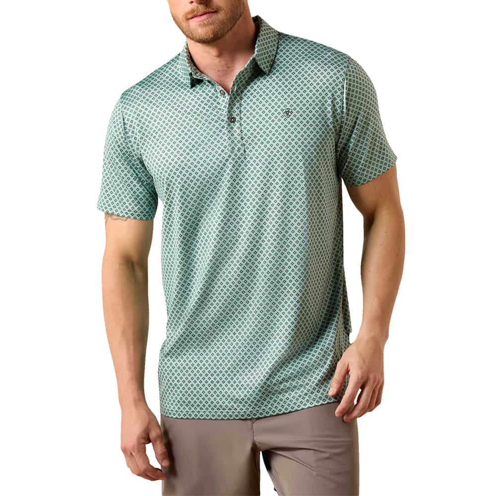 Ariat Apparel MNS All Over Print Heathered Fitted Polo