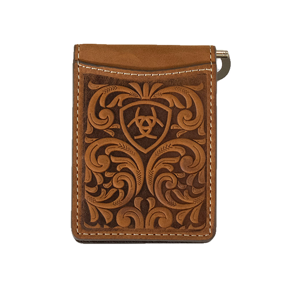Ariat Other Ariat Bifold Money Clip Style Embossed Scrolling in Medium Brown