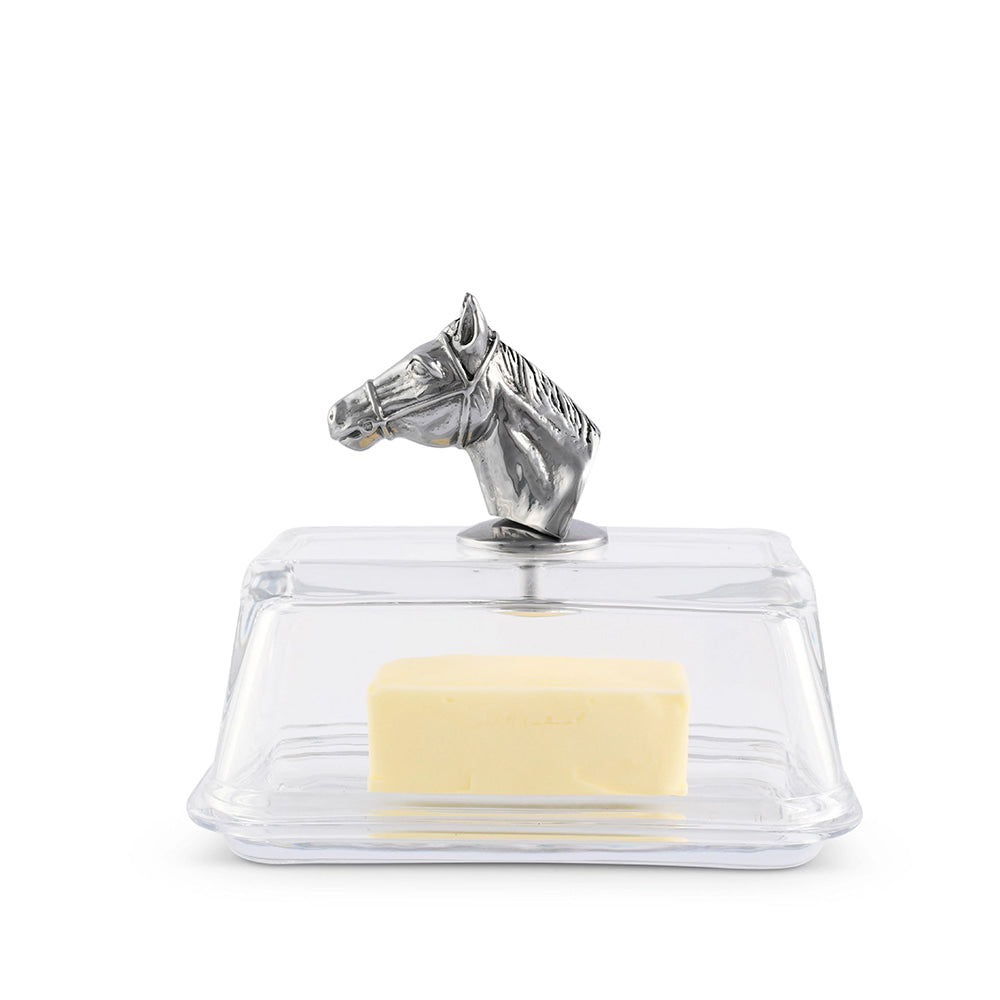 Arthur Court Home Decor Arthur Court Glass Butter Dish with Horse Head