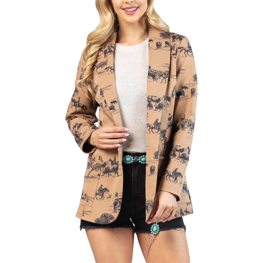 Avery Apparel Apparel Avery Apparel Women's Khaki Isabel Wild West Print Blazer