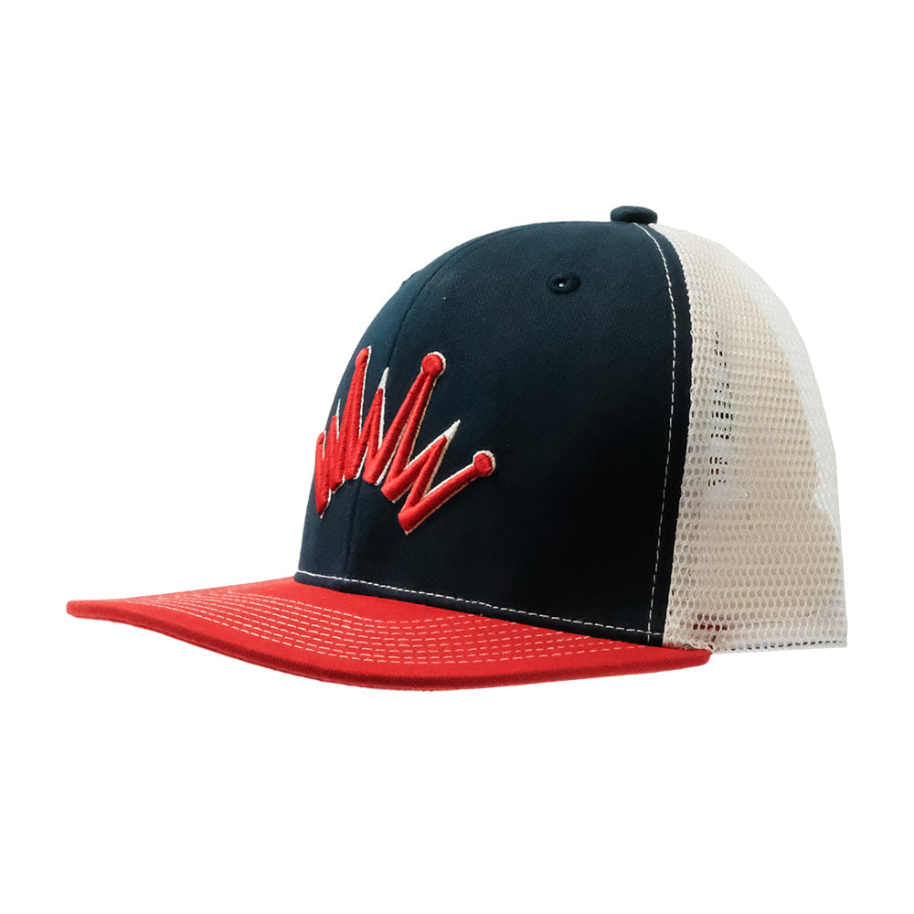 Best Ever Pads Hats Best Ever Pads Flat Brim Navy Red Puff Crown Cap