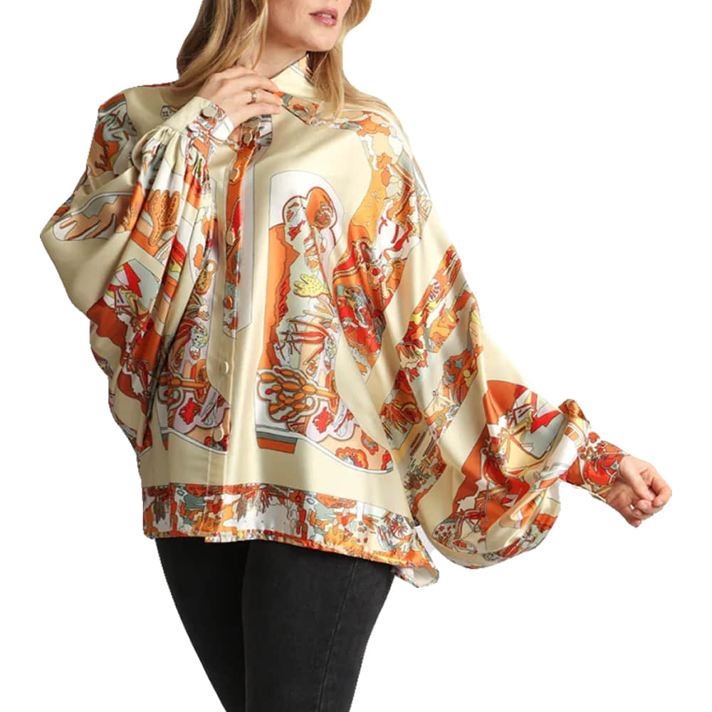 Beulah Style Apparel Beulah Style Long Sleeve Collared Blouse in Orange