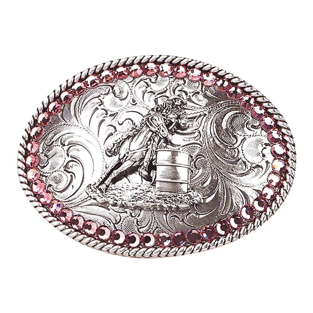 Blazin Roxx Apparel Blazin Roxx Girls Belt Buckle with Pink Rhinestones and Barrel Racer Motif