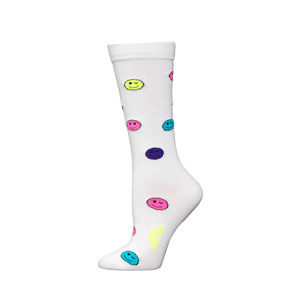 Boot Doctor Apparel Boot Doctor Ladies Smiley Design in White Crew Socks