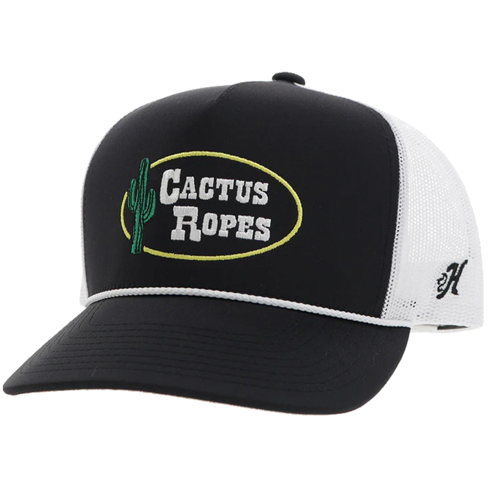 Cactus Ropes Apparel Cactus Ropes Black and White 5 Panel Trucker Cap with White and Yellow Stitching