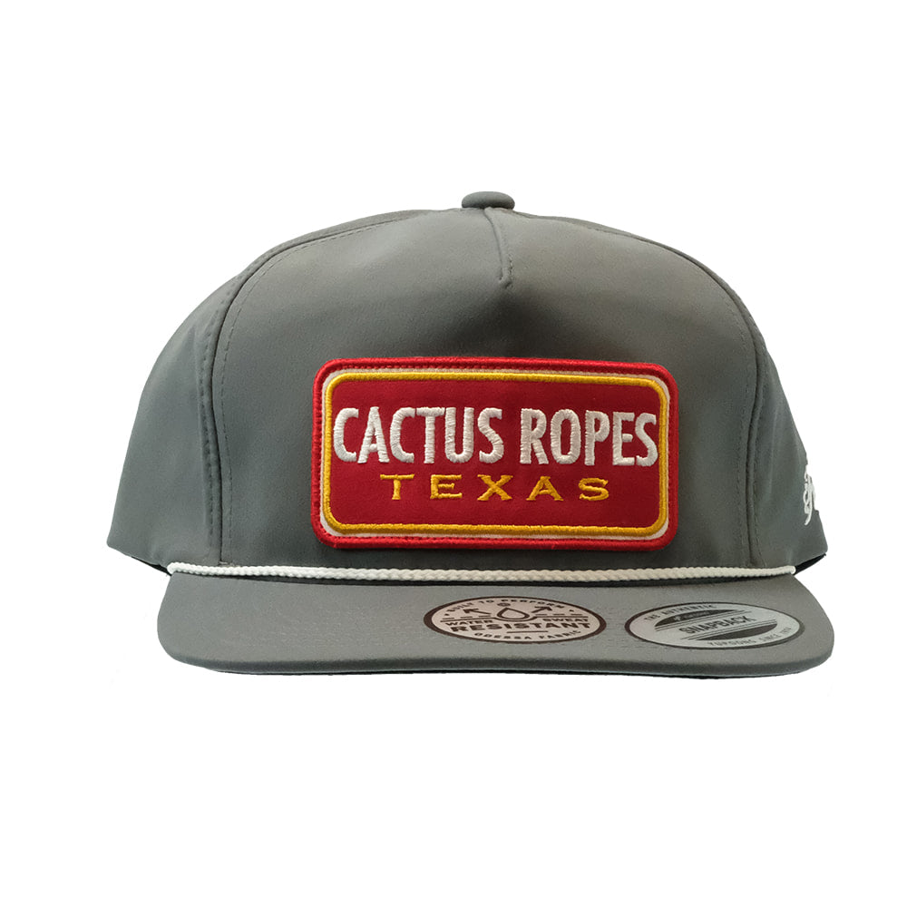 Cactus Ropes Hats Hooey-Cactus Ropes Grey 5 Panel Trucker with Red/White Rectangle Patch Cap