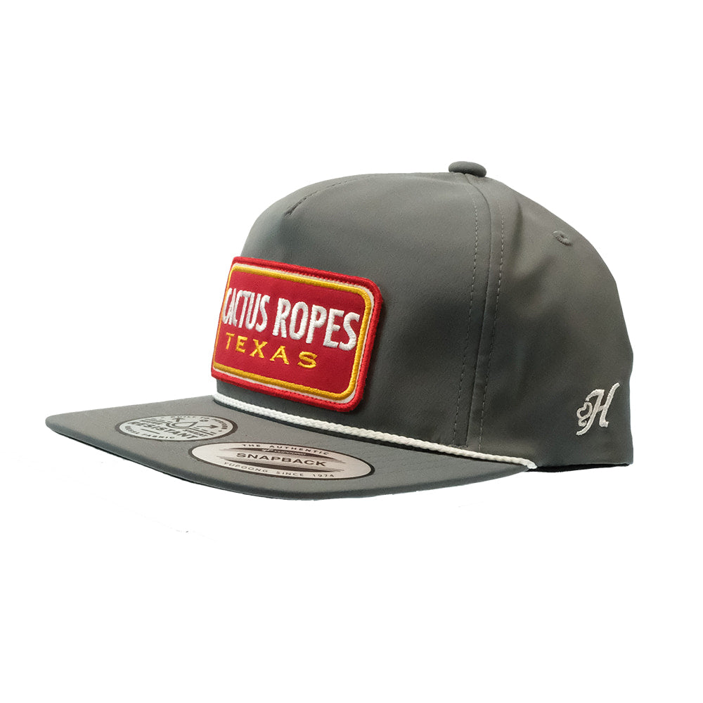 Cactus Ropes Hats Hooey-Cactus Ropes Grey 5 Panel Trucker with Red/White Rectangle Patch Cap