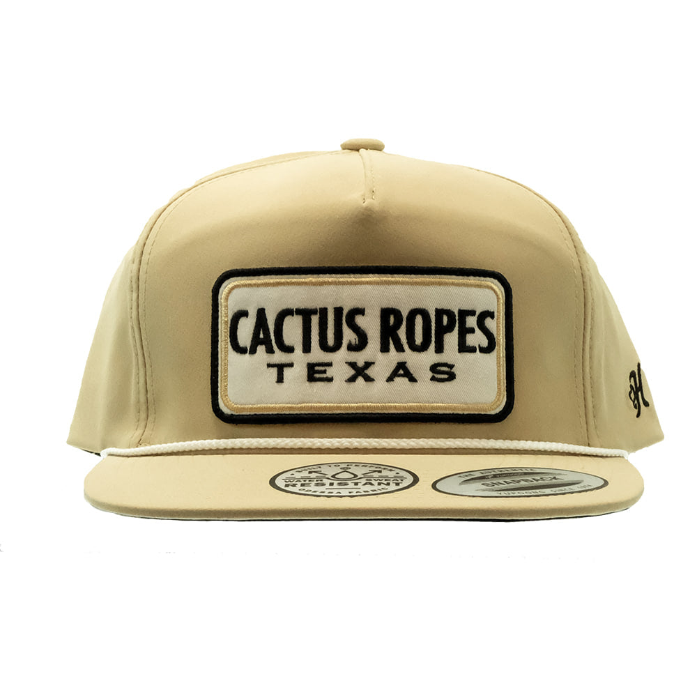 Cactus Ropes Hats Hooey-Cactus Ropes Tan 5 Panel Trucker With Black/White Rectangle Patch Cap