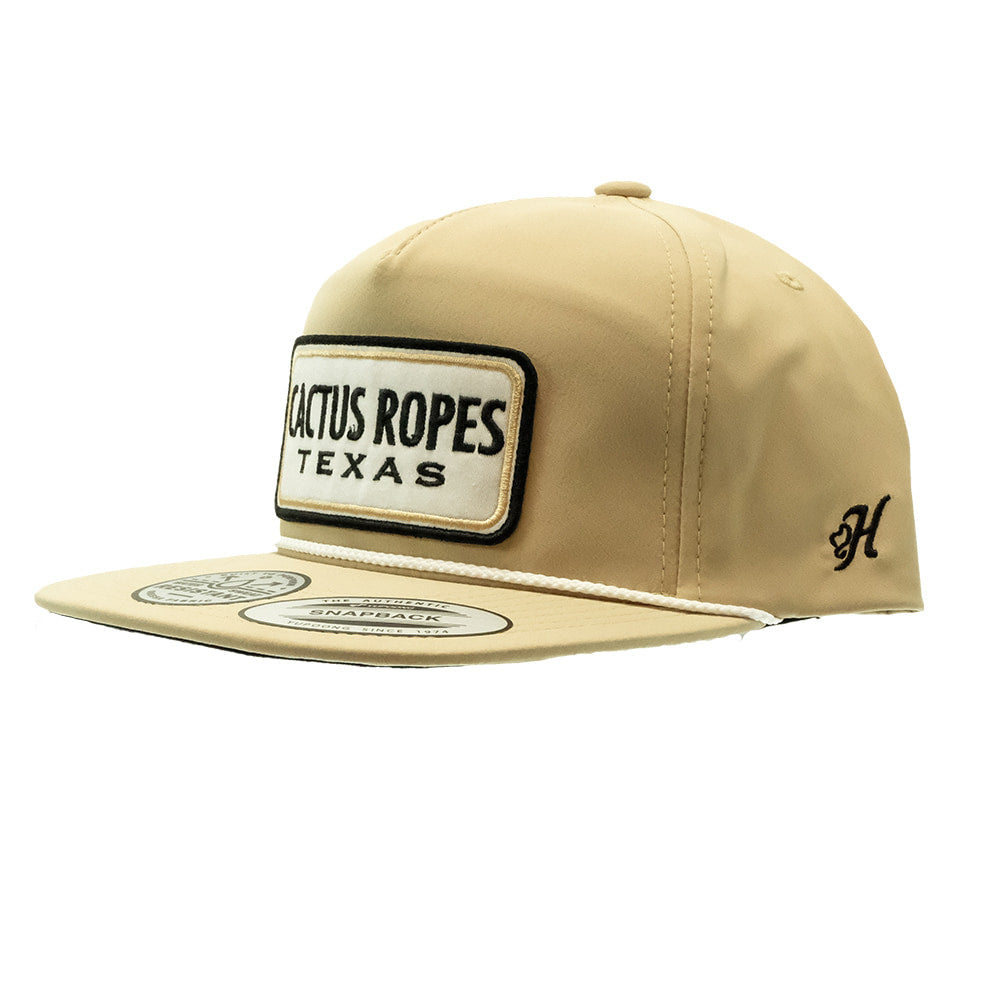 Cactus Ropes Hats Hooey-Cactus Ropes Tan 5 Panel Trucker With Black/White Rectangle Patch Cap