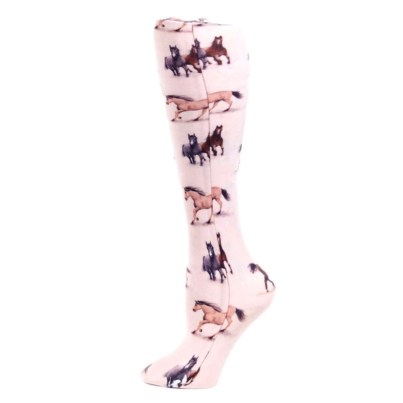 Celeste Stein Design Apparel Multi / OSFA Celeste Stein Designs Beige Horses 18" Trouser Sock