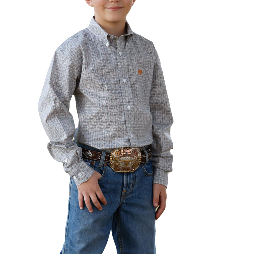 Cinch Apparel Boys Printed Long Sleeve Button Down