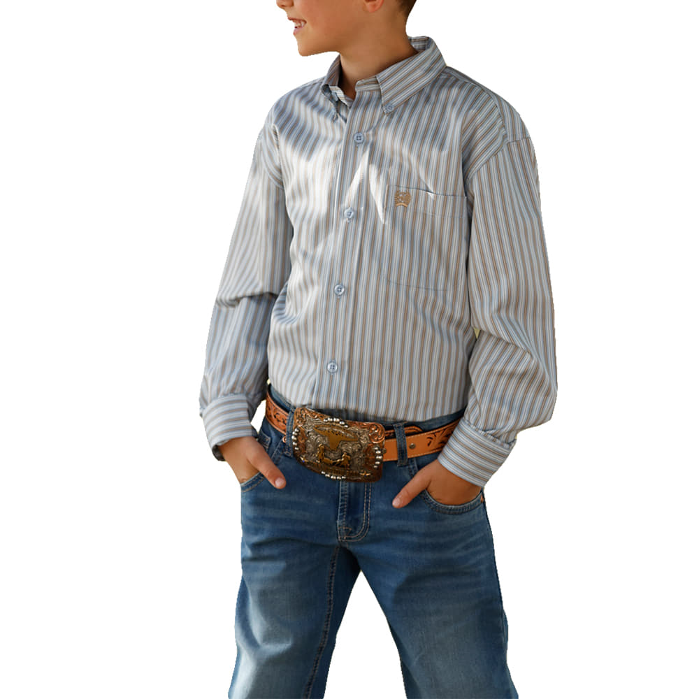 Cinch Apparel Boys Tencel Stripe Long Sleeve Button Down