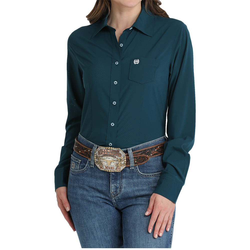 Cinch Apparel Cinch Arenaflex Women's Long Sleeve Button-Down Shirt in Teal