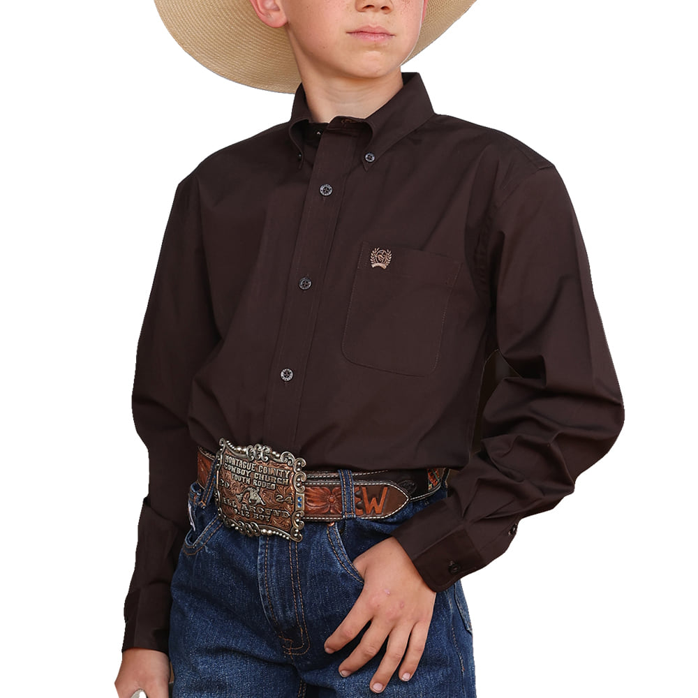 Cinch Apparel Cinch Boy's Brown Long Sleeve Button-Down Shirt