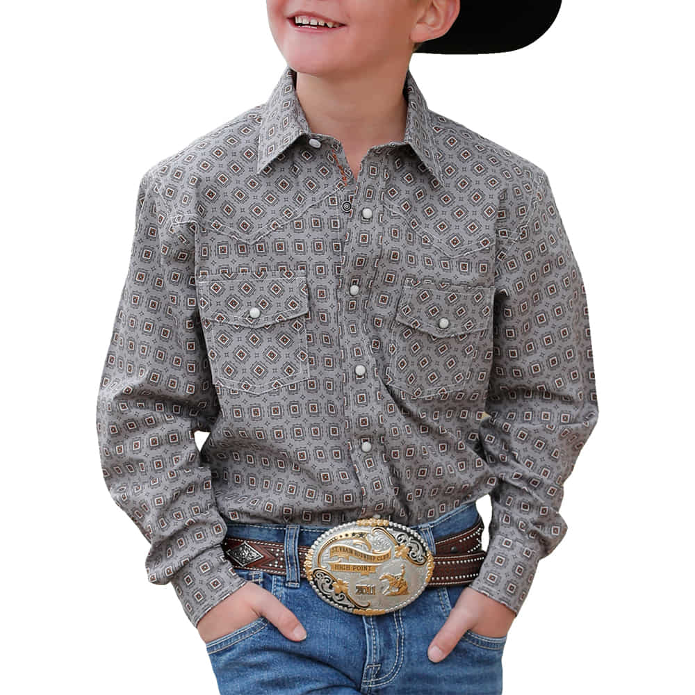 Cinch Apparel Cinch Boy's Grey Long Sleeve Snap Western Shirt