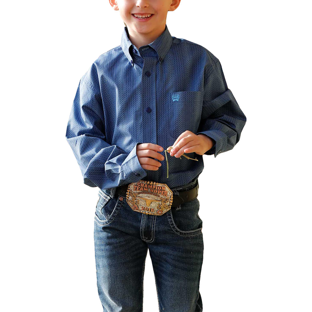 Cinch Apparel Cinch Boy's Printed Long Sleeve Button-Down Shirt in Royal