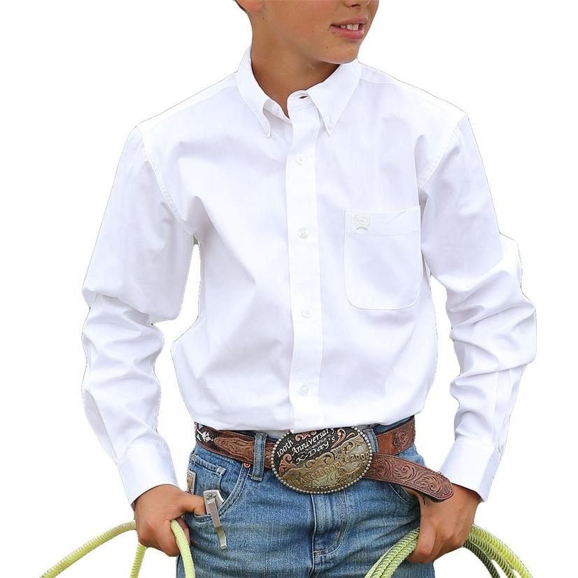 Cinch Apparel Cinch Boy's Solid White Button-Down Show Shirt