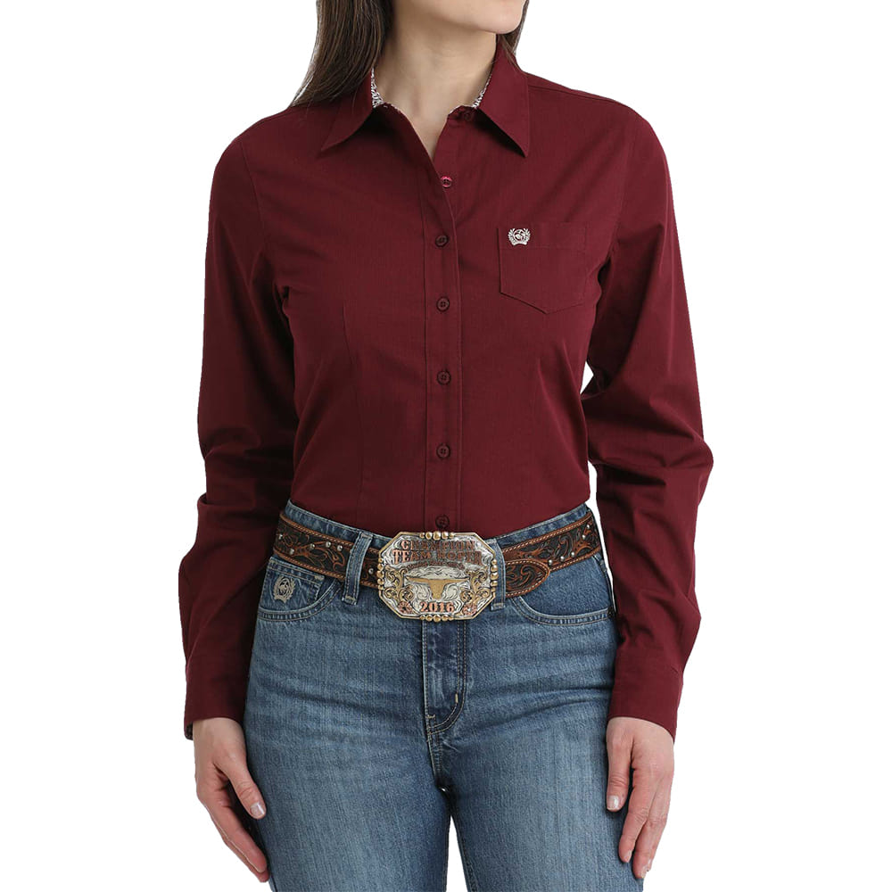 Cinch Apparel Cinch Burgundy Arena Flex Long Sleeve Button-Down Women's Shirt