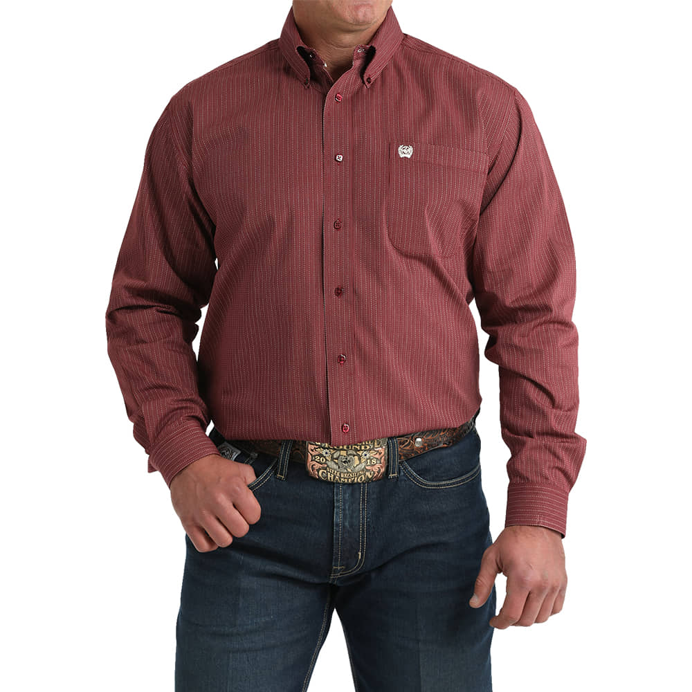 Cinch Apparel Cinch Burgundy Print Long Sleeve Button-Down Men's Shirt