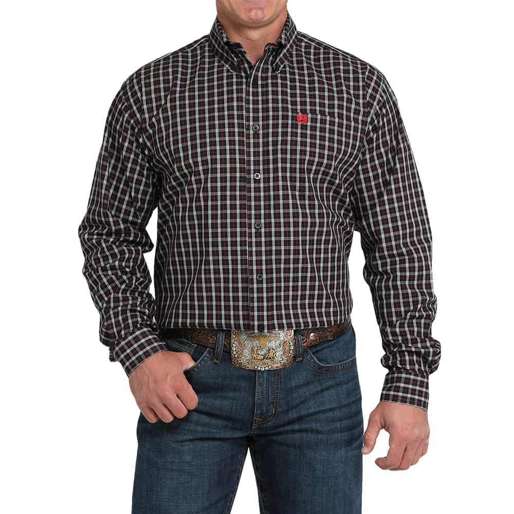 Cinch Apparel Cinch Classic Black and Red Plaid Long Sleeve Button Down Men's Shirt