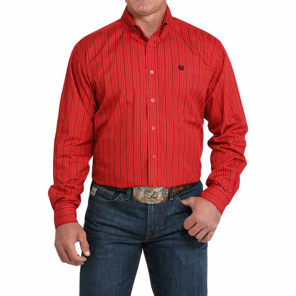 Cinch Apparel Cinch Classic Red and Black Long Sleeve Button Down Mens Shirt