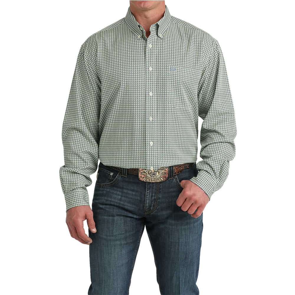 Cinch Apparel Cinch Men's Arenaflex Long Sleeve Button-Down Shirt in Green