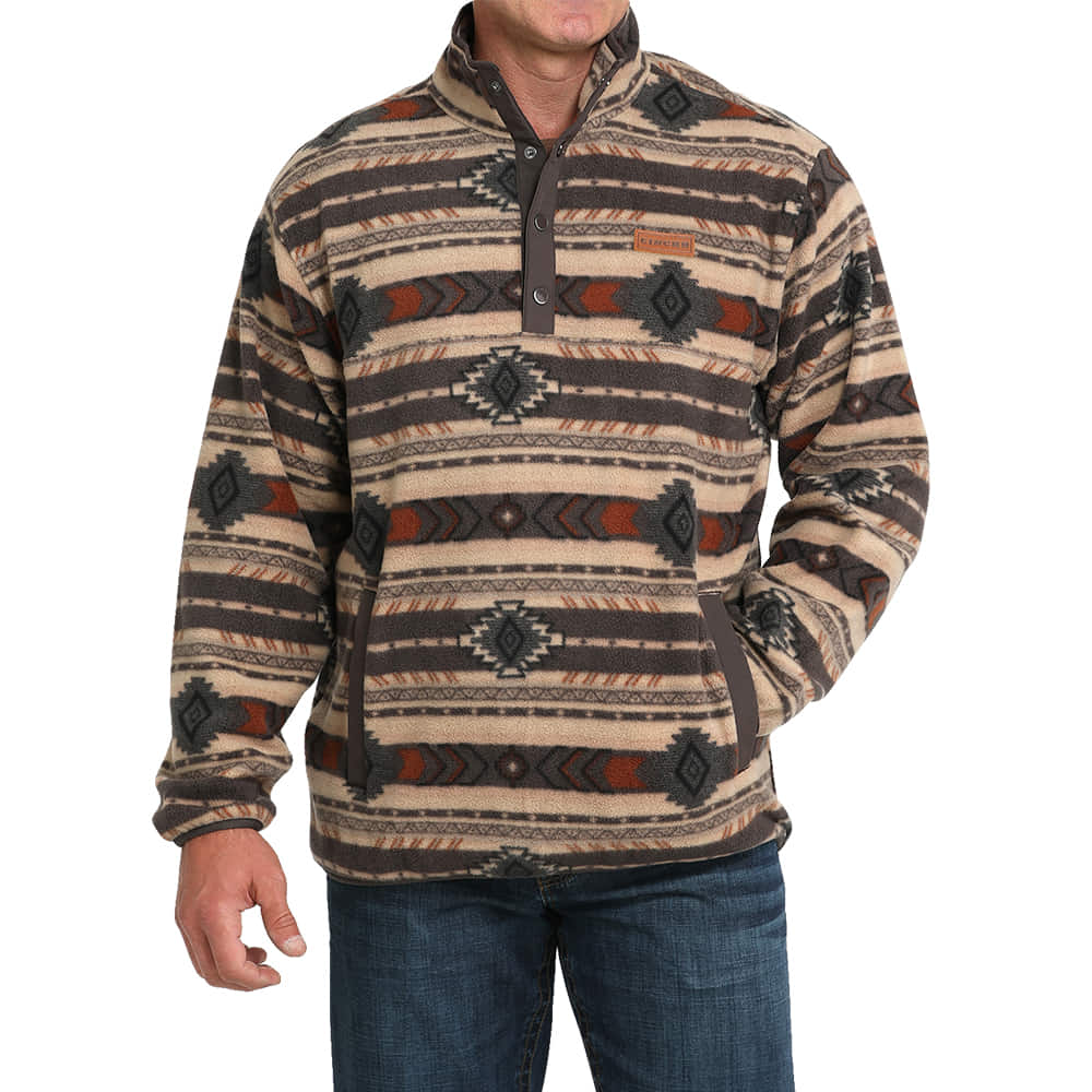 Cinch Apparel Cinch Men's Brown Fleece Pullover 1/4 Button Sweater