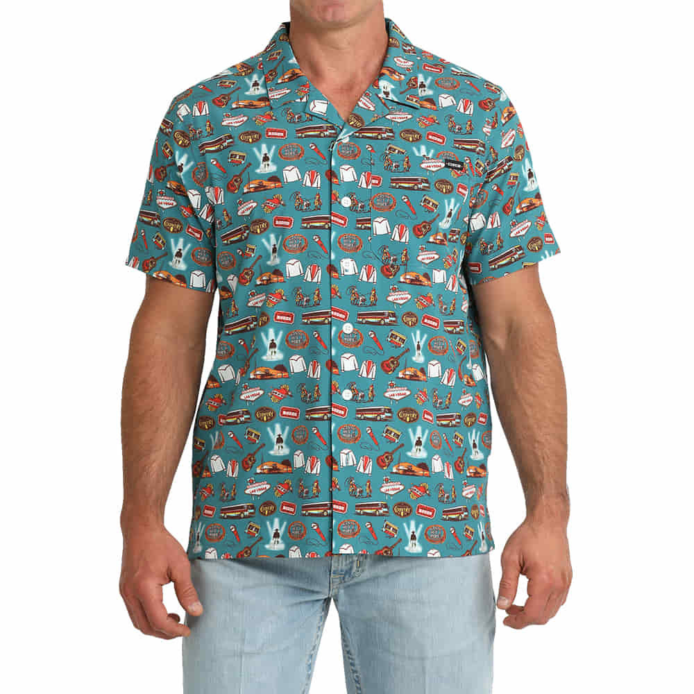 Cinch Apparel Cinch Men's Camp Shirt in Music Teal