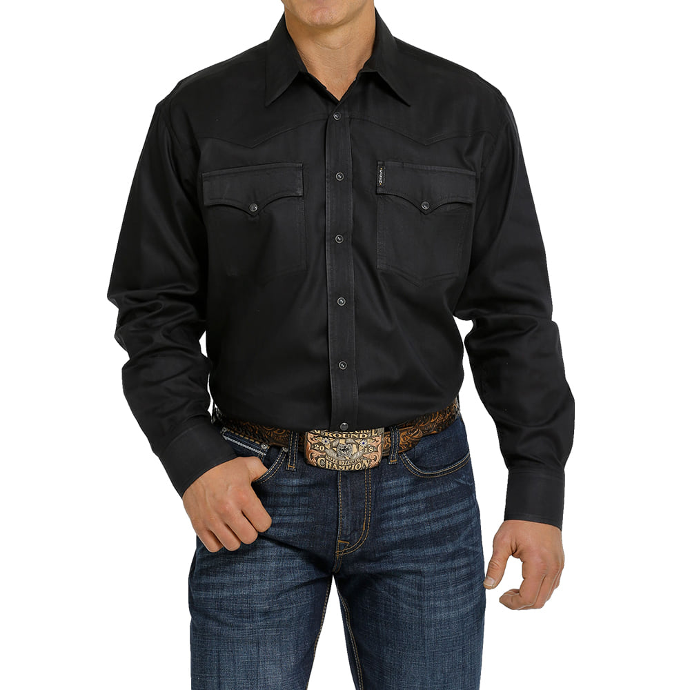 Cinch Apparel Cinch Men's Herringbone Black Western Long Sleeve Snap Shirt