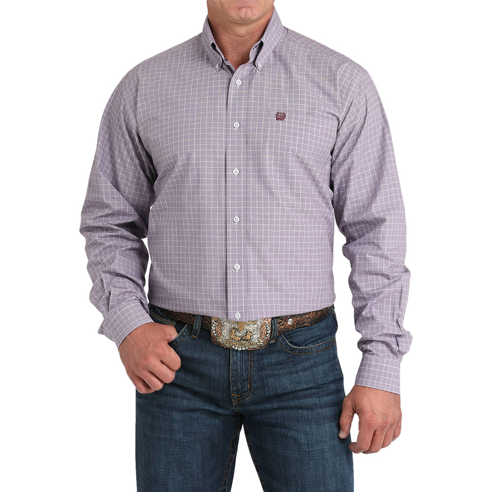 Cinch Apparel Cinch Men's Lilac Plaid Classic Long Sleeve Button Down Shirt